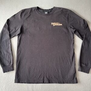Harley Davidson Mens L Long Sleeve Shirt Black Embroidered Logo Biker Grunge Y2K